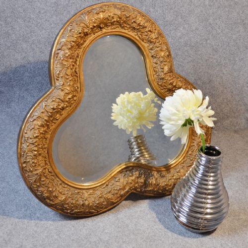 Antique Wall Mirror Fine English Gilt Gesso Trefoil Bevelled Looking Glass C1850