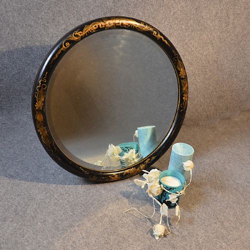 Antique Wall Mirror Round Chinoiserie Bevelled Circular Looking Glass C1890