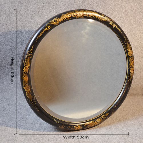 fig 1. Antique Wall Mirror Round Chinoiserie Bevelled Circular Looking Glass c1890