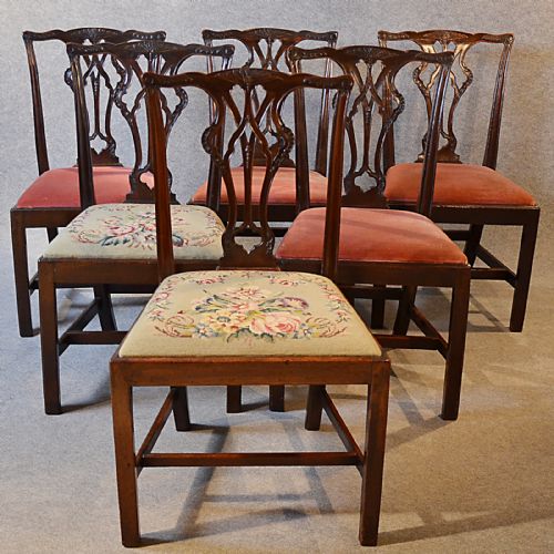 fig 2. Antique Set 6 Dining Chairs Victorian Chippendale Revival Quality English c1850
