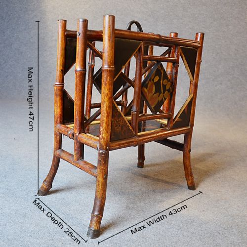 fig 1. Antique Magazine Stand Paper Rack Quality Victorian Bamboo Chinoiserie c1880