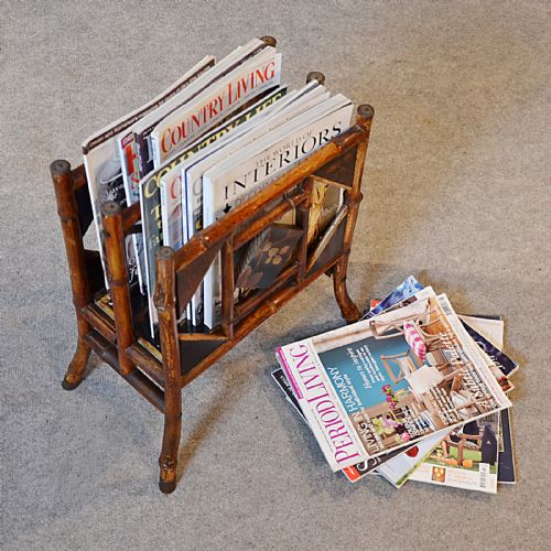 fig 2. Antique Magazine Stand Paper Rack Quality Victorian Bamboo Chinoiserie c1880