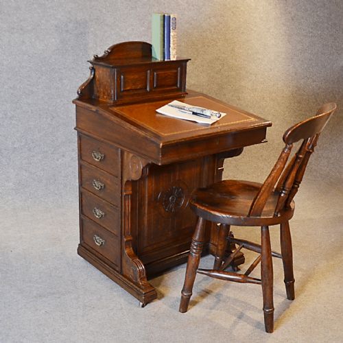Antique Davenport Desk Victorian English Oak Pedestal Writing Study Table C1870