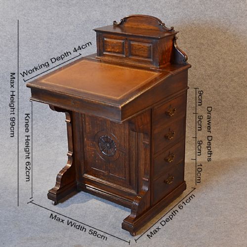 fig 1. Antique Davenport Desk Victorian English Oak Pedestal Writing Study Table c1870