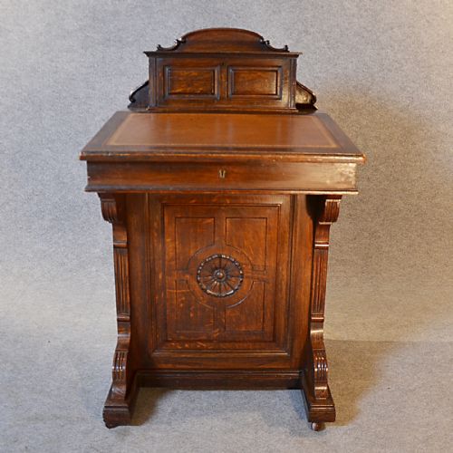 fig 2. Antique Davenport Desk Victorian English Oak Pedestal Writing Study Table c1870