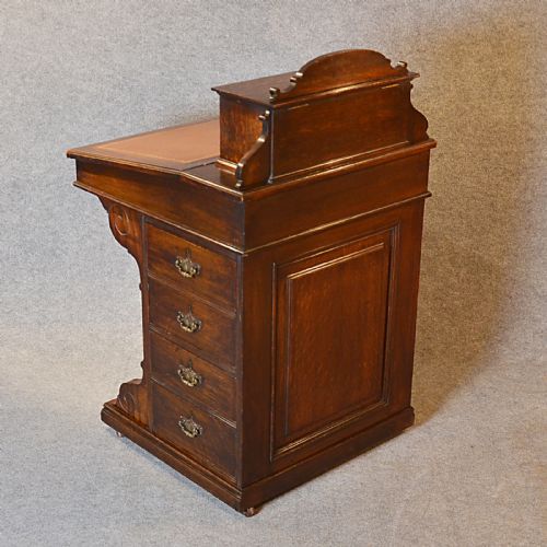 fig 3. Antique Davenport Desk Victorian English Oak Pedestal Writing Study Table c1870