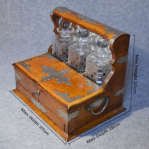 fig 2. Antique Tantalus Oak Triple Decanter Set Fine Quality English Victorian c1880