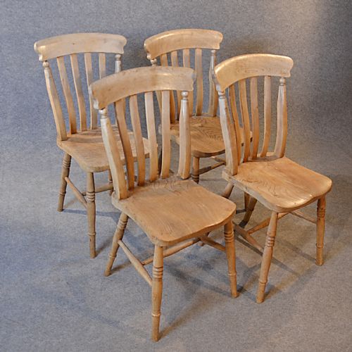 Antique Kitchen Dining Chairs Set 4 Quality Victorian Elm Windsor Lath C1880