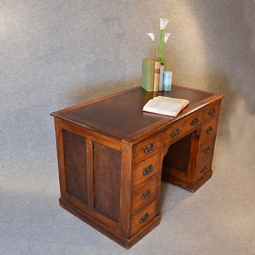 Antique Desk Victorian English Oak Twin Pedestal Writing Study Table C1870