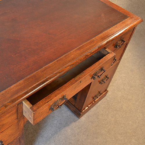 fig 3. Antique Desk Victorian English Oak Twin Pedestal Writing Study Table c1870
