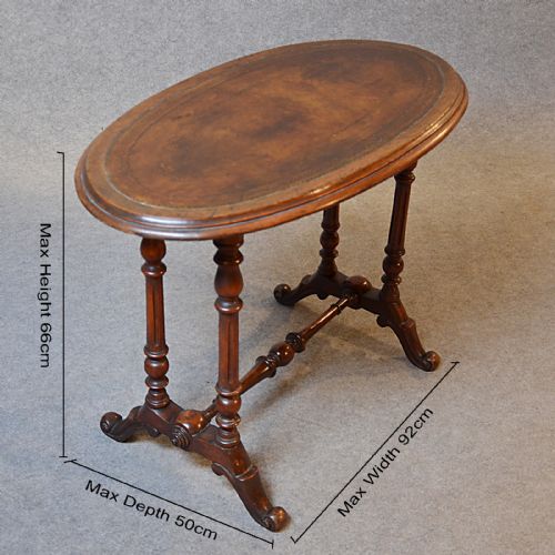 fig 1. Antique Table Oval Victorian Leather Top English Writing Library Side Hall c1880