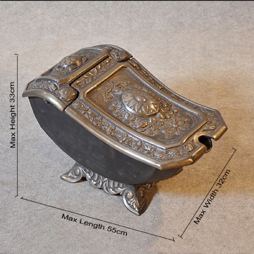 fig 2. Antique Log Bucket Coal Helmet Scuttle Fire Side Cast Iron Art Nouveau c1890