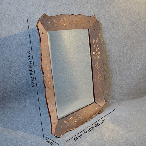 fig 1. Antique Wall Mirror Art Deco Bevelled Looking Glass Frame c1930
