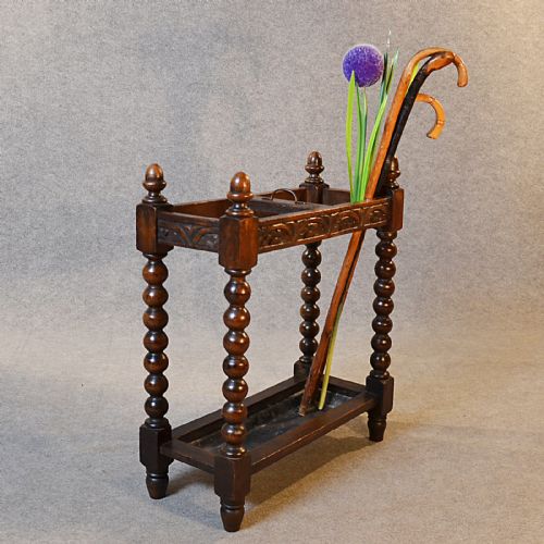 Antique Stick Umbrella Hall Stand Quality Oak English Victorian Bobbin Leg C1900