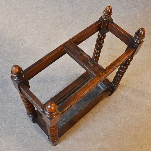 fig 2. Antique Stick Umbrella Hall Stand Quality Oak English Victorian Bobbin Leg c1900