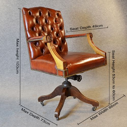 fig 1. Antique Leather Desk Office Swivel Chair English Edwardian Armchair c1910