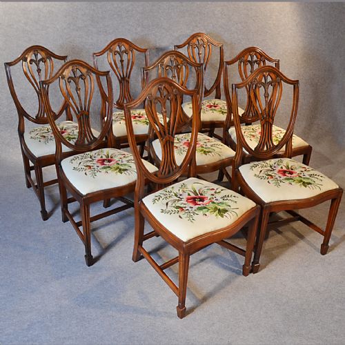 fig 2. Antique Set 8 Chairs Hepplewhite Revival English George VI Quality Tapestry Seat