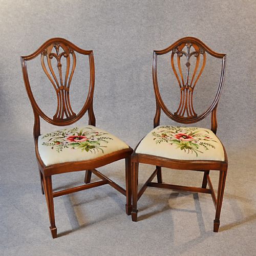 fig 3. Antique Set 8 Chairs Hepplewhite Revival English George VI Quality Tapestry Seat