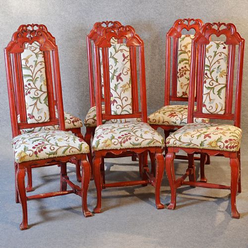 Antique Set Six 6 Continental Painted Kitchen Dining Chairs Needlepoint C1850