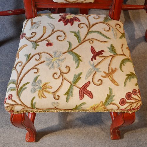 fig 2. Antique Set Six 6 Continental Painted Kitchen Dining Chairs Needlepoint c1850