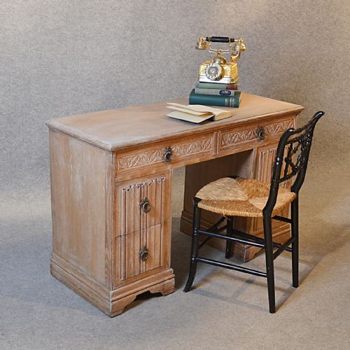 Antique Desk Edwardian English Limed Oak Twin Pedestal Writing Study Table C1910