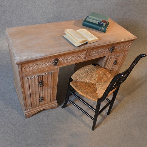 fig 2. Antique Desk Edwardian English Limed Oak Twin Pedestal Writing Study Table c1910
