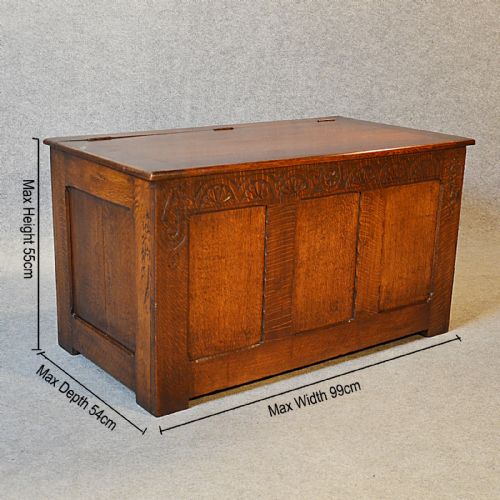 fig 1. Antique Oak Coffer Chest Trunk Blanket Storage Box Art Deco Period c1930