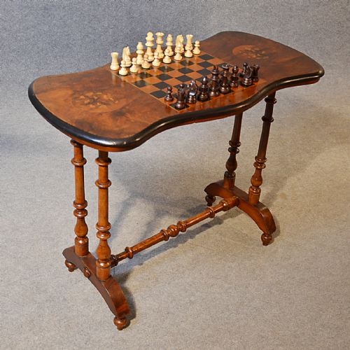 Antique Table Victorian Games Chess Board Walnut English Sofa Side Hall C1880