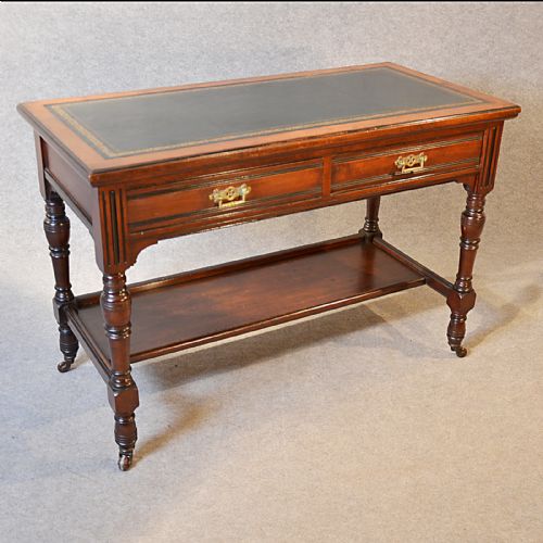 fig 3. Antique Desk Victorian English Leather Top Mahogany Writing Study Table c1870