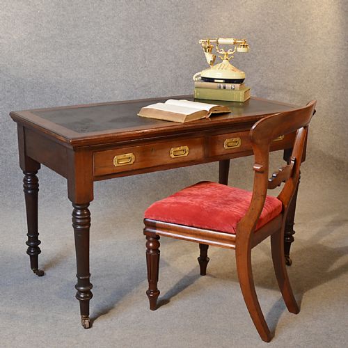 Antique Desk Victorian English Leather Top Mahogany Writing Study Table C1880