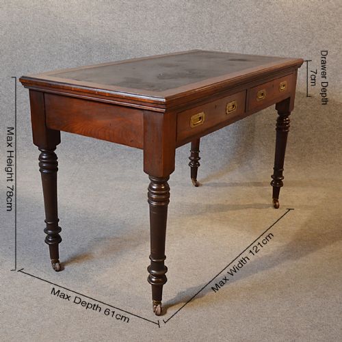 fig 1. Antique Desk Victorian English Leather Top Mahogany Writing Study Table c1880