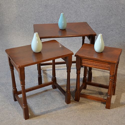 Antique Nest Tables Side Occasional English Edwardian Oak Set C1910