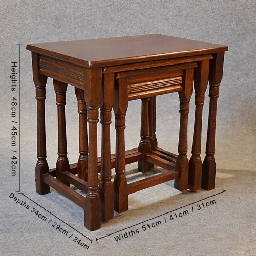 fig 1. Antique Nest Tables Side Occasional English Edwardian Oak Set c1910