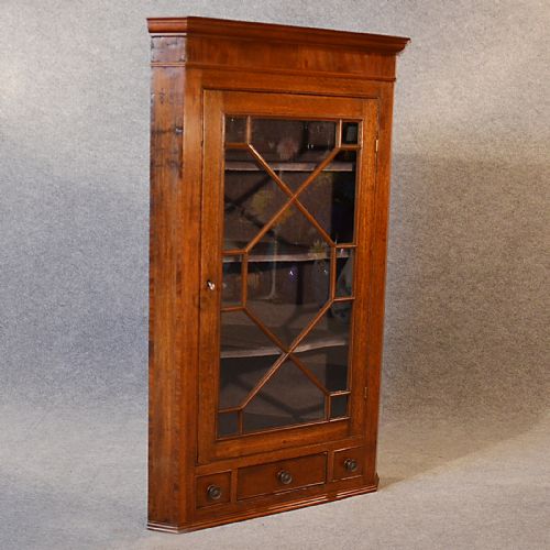 Antique Oak Corner Cupboard English Georgian Wall Cabinet Astragal Glazed C1790