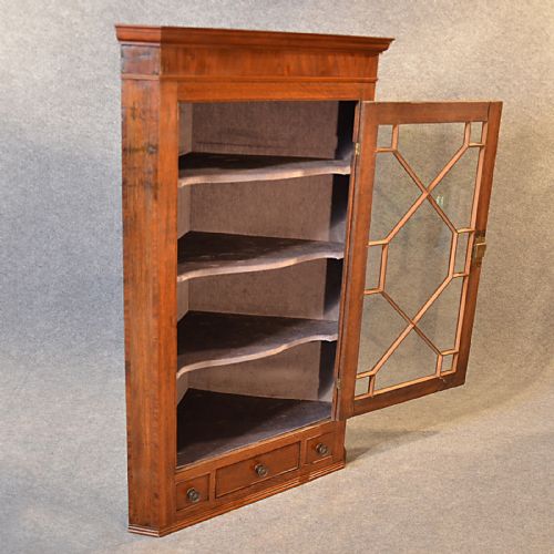 fig 3. Antique Oak Corner Cupboard English Georgian Wall Cabinet Astragal Glazed c1790