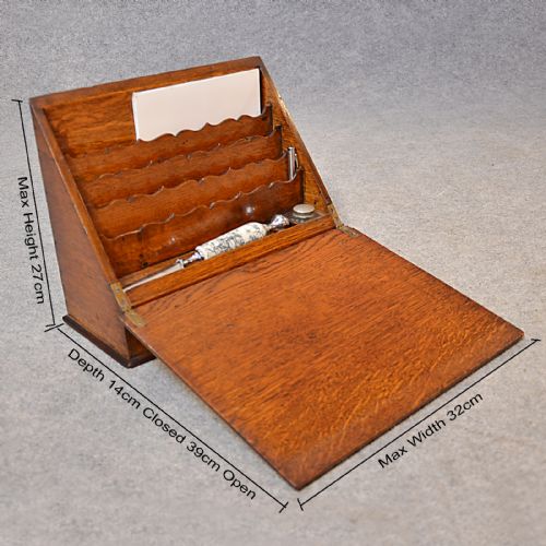 fig 1. Antique Writing Box Quality Oak Stationery Box Desk Tidy Letter Slope c1890