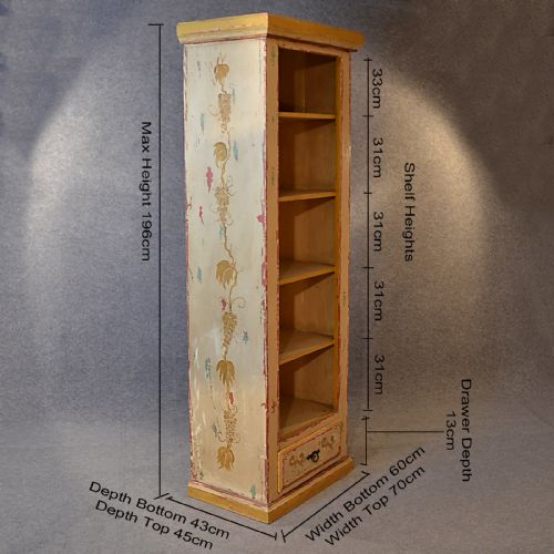 fig 1. Antique Tall Open Cabinet Bookcase Display Shelves Painted Solid Teak c1900