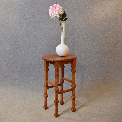 Antique Oak Arts & Crafts Stool Tall Seat Plant Stand Quality C1900