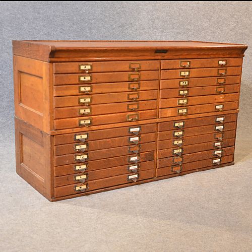 Antique Specimen Collector Cabinet Oak Plan Chest Drawers London English C1910