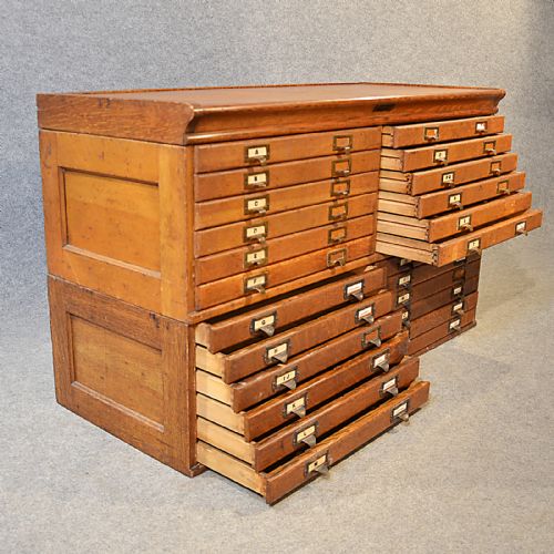 fig 3. Antique Specimen Collector Cabinet Oak Plan Chest Drawers London English c1910