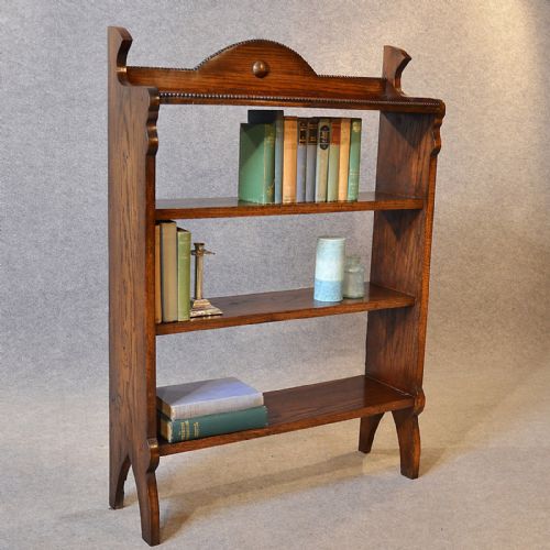 Antique Bookcase Edwardian Oak Open Library Cabinet Book Shelves C1910