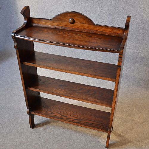 fig 3. Antique Bookcase Edwardian Oak Open Library Cabinet Book Shelves c1910