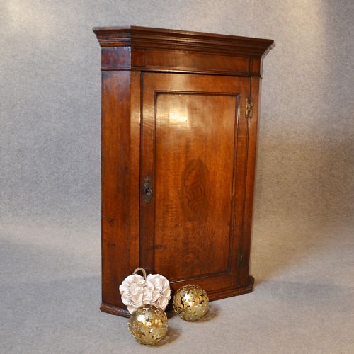 Antique Oak Corner Cupboard English Quality Inlaid Georgian Wall Cabinet C1770