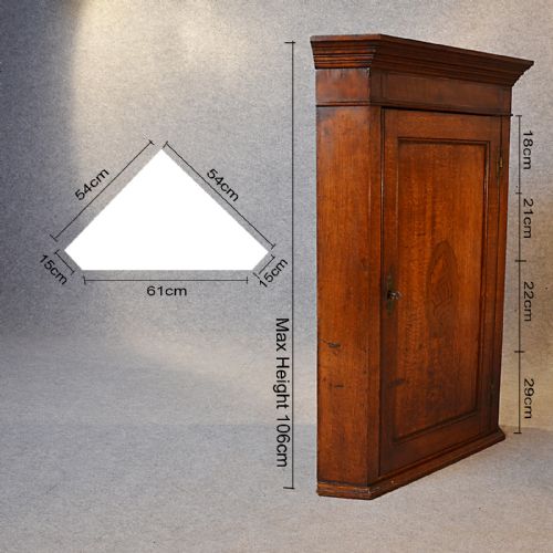 fig 1. Antique Oak Corner Cupboard English Quality Inlaid Georgian Wall Cabinet c1770