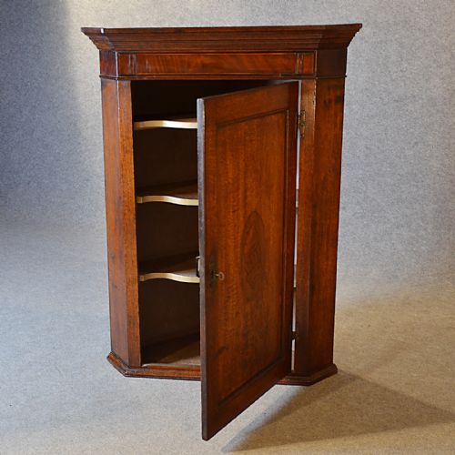 fig 4. Antique Oak Corner Cupboard English Quality Inlaid Georgian Wall Cabinet c1770