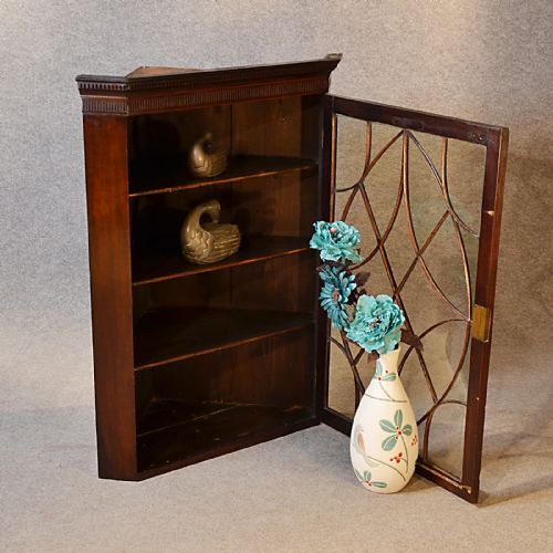 fig 2. Antique Corner Cupboard English Georgian Mahogany Wall Astragal Cabinet c1800