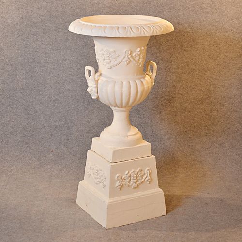 Antique Cast Iron Victorian English Garden Urn & Plinth Campana Vase Bell C1900