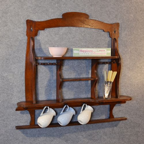 Antique Wall Shelf Bookcase Display Edwardian Oak Open Shelves Whatnot C1910