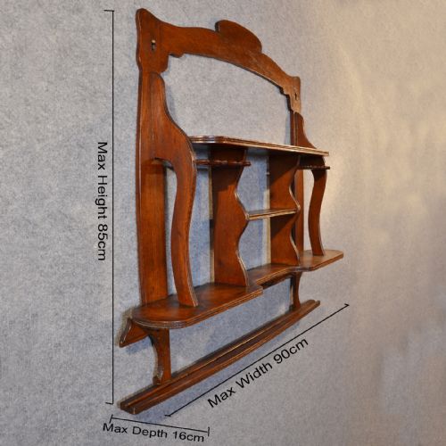 fig 1. Antique Wall Shelf Bookcase Display Edwardian Oak Open Shelves Whatnot c1910