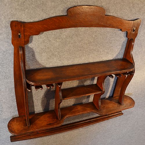 fig 2. Antique Wall Shelf Bookcase Display Edwardian Oak Open Shelves Whatnot c1910